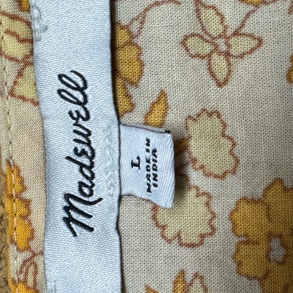 Madewell Fiore Floral Cotton Wrap Dress Short Sleeve Yellow Large Mini Boho - Picture 5 of 7